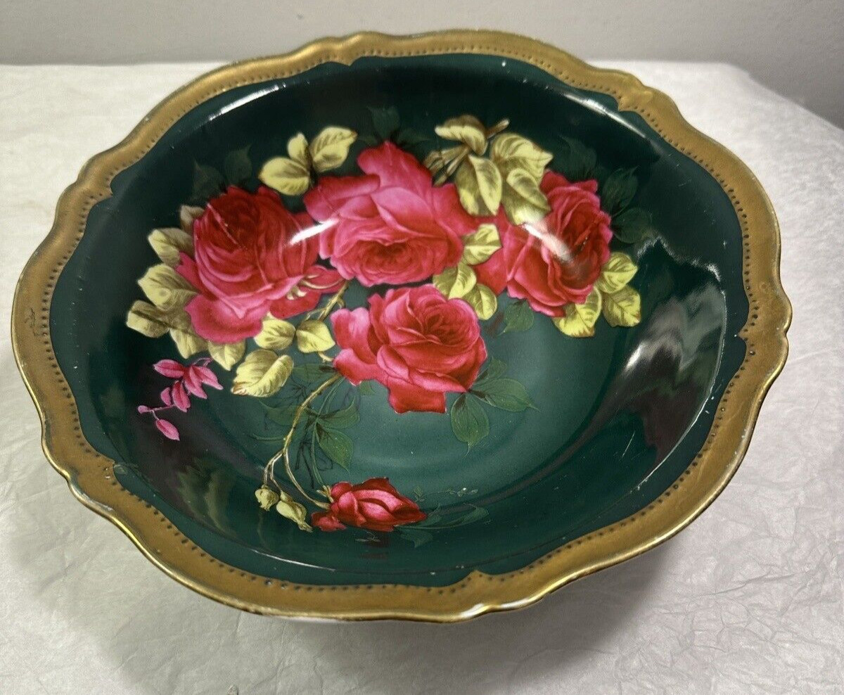 O&EG Royal Austria Rose Dubarry Large Rose Flowers Bowl - 9 inches - 1889-1918