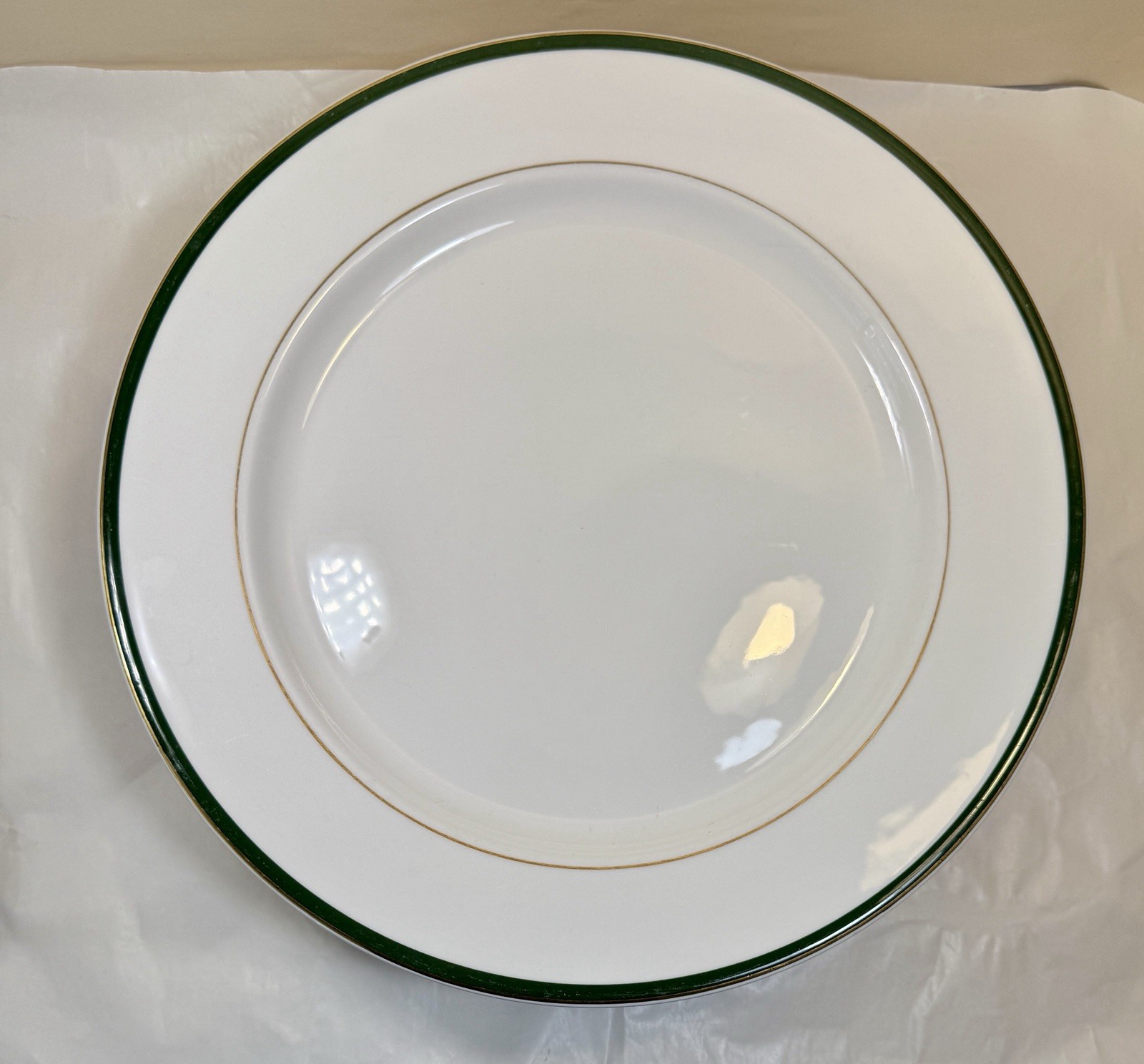 One DUDSON England 12-1/2" FINE CHINA Dinner Plate - EUC - Green Gold Trim - Image 2