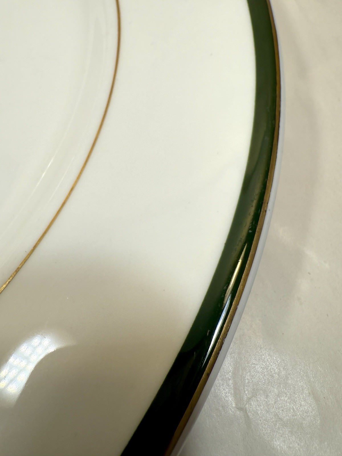 One DUDSON England 12-1/2" FINE CHINA Dinner Plate - EUC - Green Gold Trim - Image 4