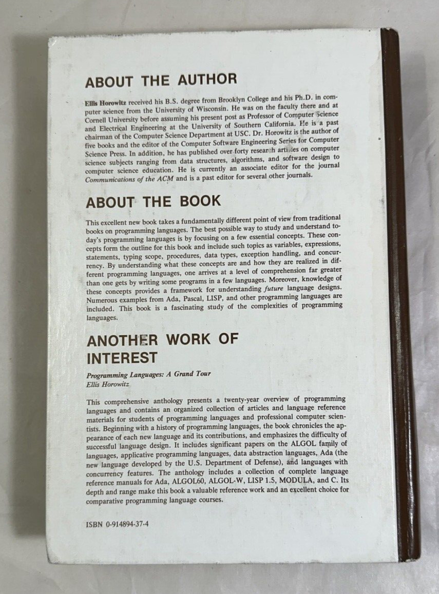 Fundamentals of Programming Languages by Ellis Horowitz (Hardcover) - First Ed. - Image 8