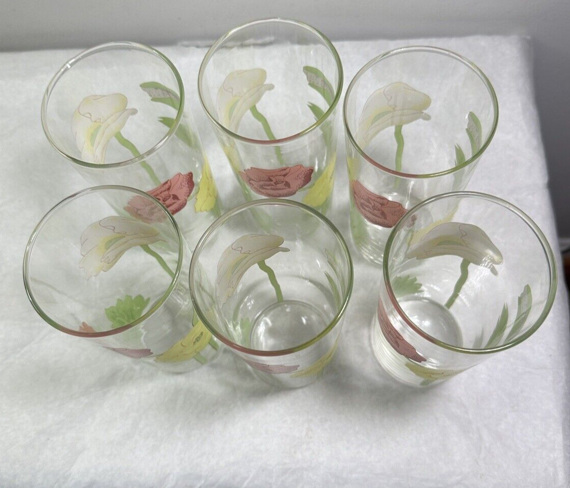 Vintage Federal Glass Floral Poppies Set of 6 Drinking Glasses - Immaculate - Image 2