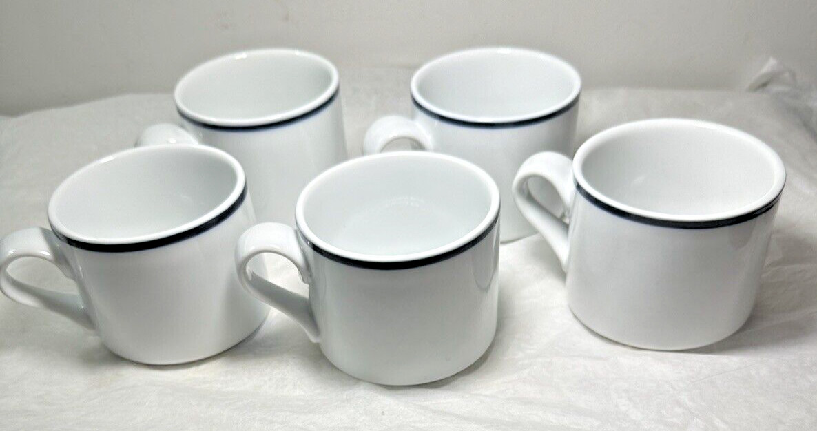 Five (5) Dansk Bistro Coffee / Tea Cups- Christianshavn Blue Stripe - Portugal - Image 6