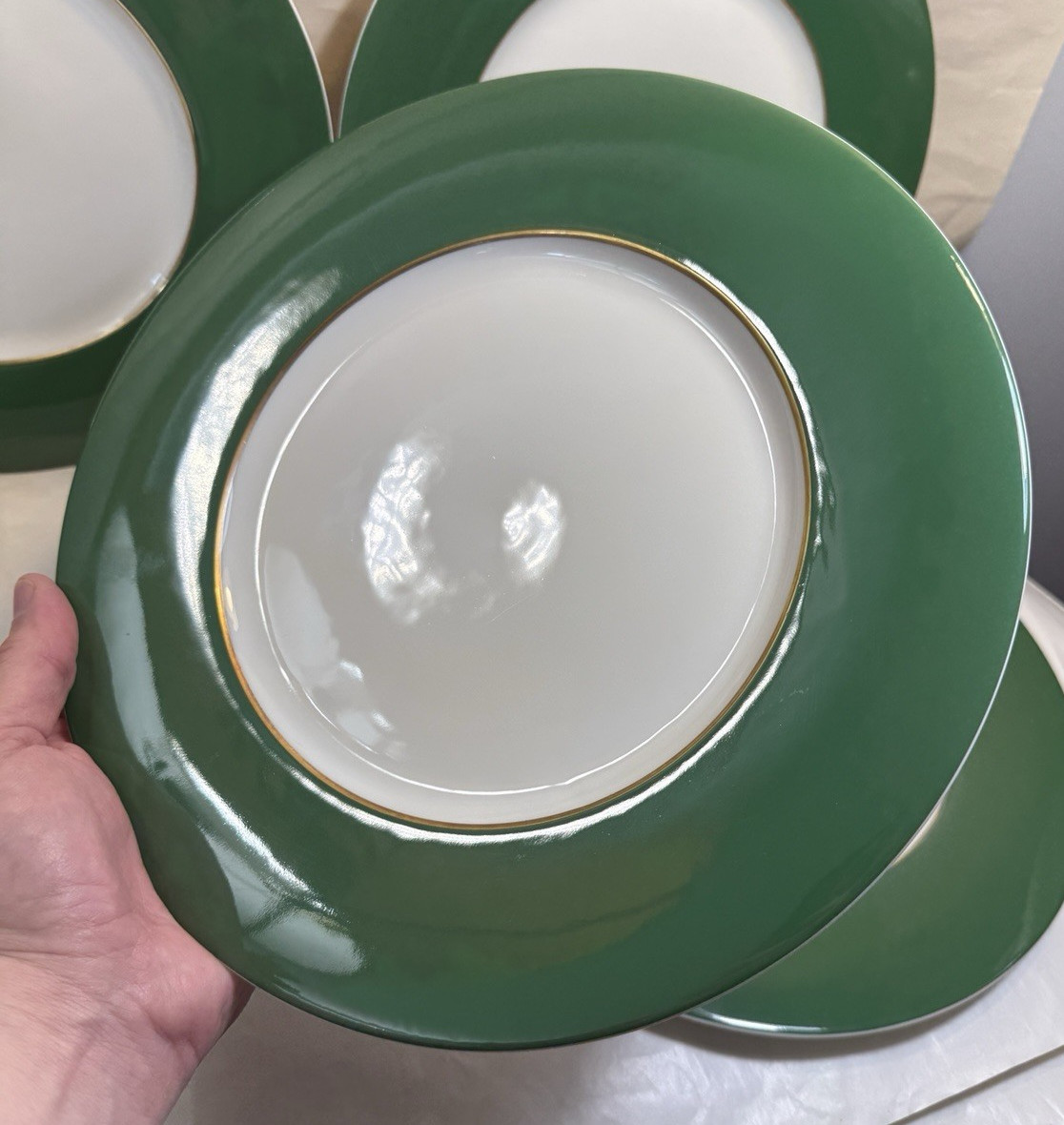 Bangladesh / Green Monno by Crate & Barrel Dinner Plates 11" - NOS, Unused - 4 - Image 1