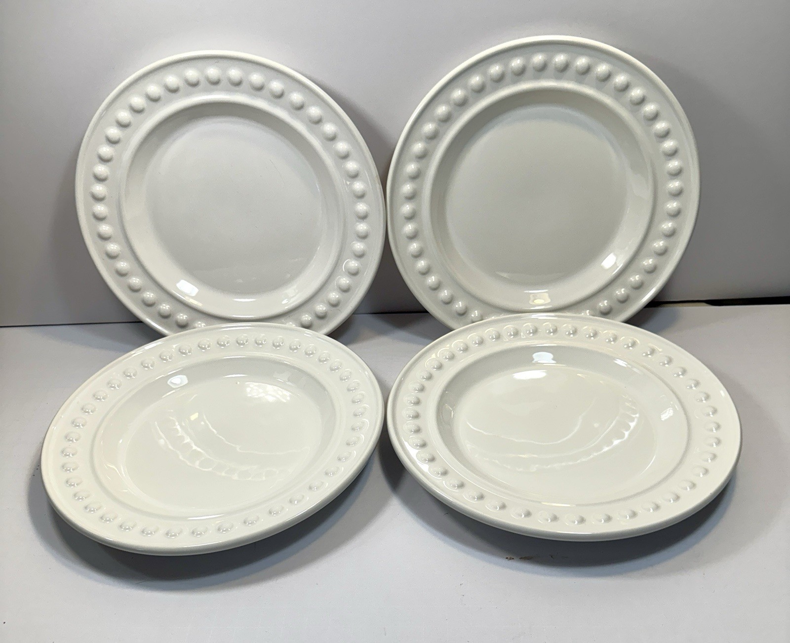 Set of 4 Fapor Delmar White Salad 8-3/4” Plates Raised Embossed Dots - UNUSED