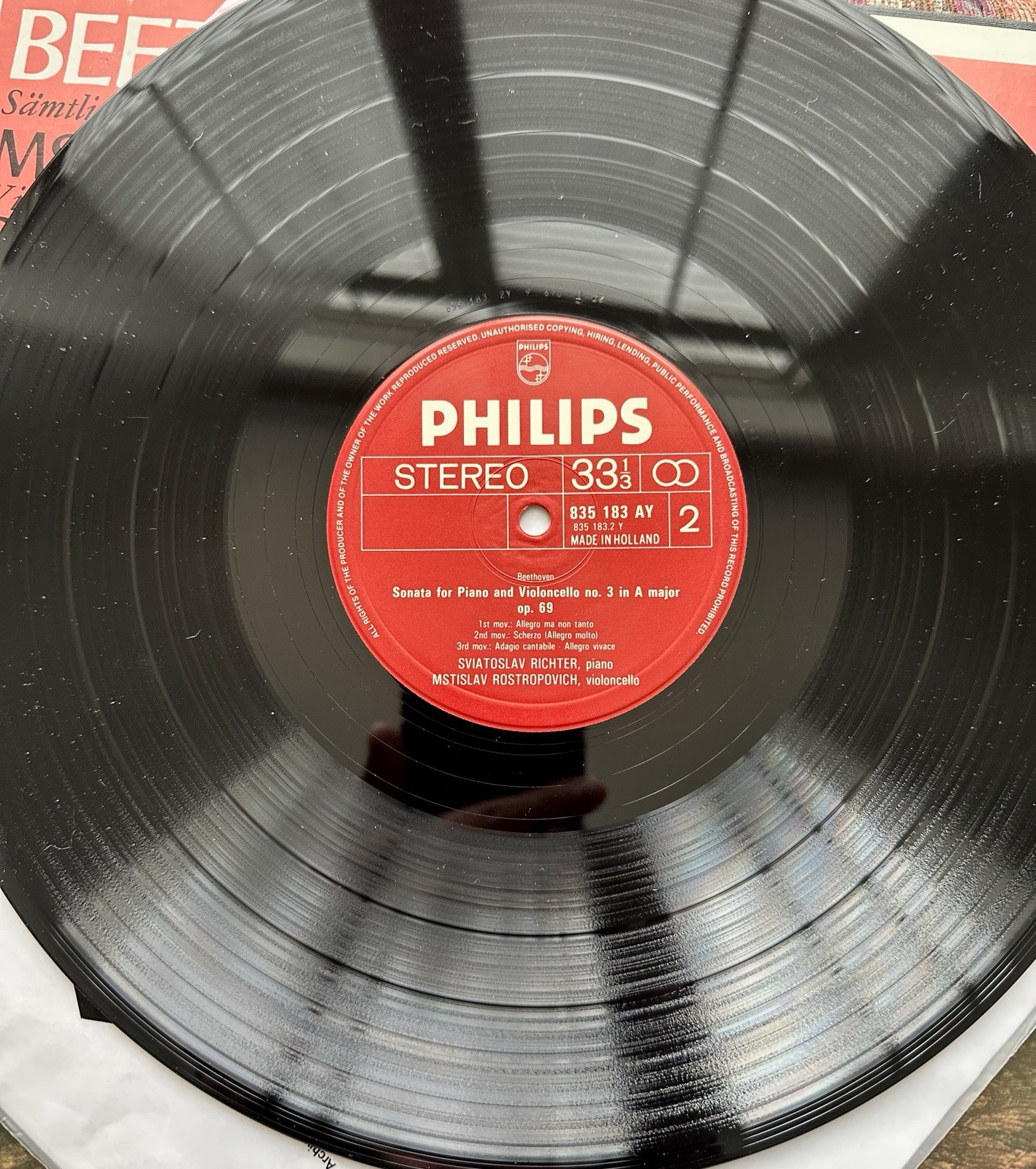 Beethoven Cello Sonatas Rostropovich Richter 2LP Philips 835 182/83 AY Stereo - Image 2