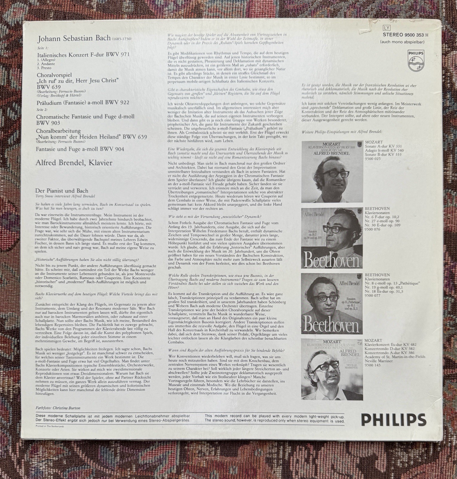 JS Bach / Alfred Brendel, Italian Concerto BWV 971 - Philips 9500 353 - Image 6