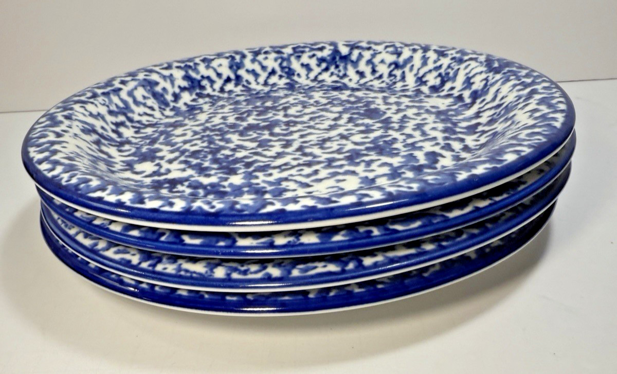 Set of 4 Gibson Blue Splatter Spongeware Dinner Plates - 10-1/4" - Image 4