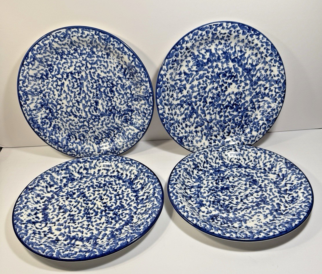 Set of 4 Gibson Blue Splatter Spongeware Dinner Plates - 10-1/4"