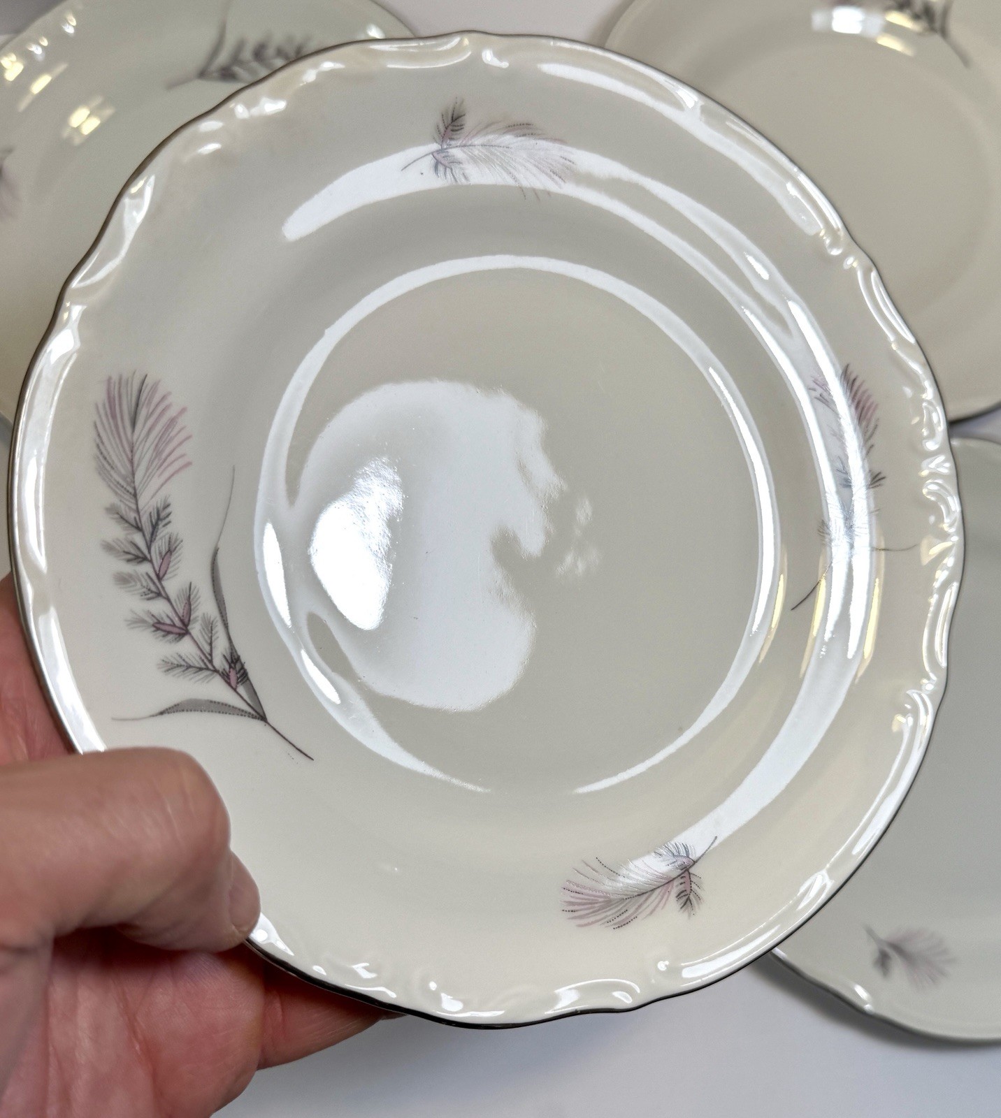 Set of 4 Thistle by CHODZIEZ-POLAND Fine-China Gray Salad / Bread Plates 7" - Image 1