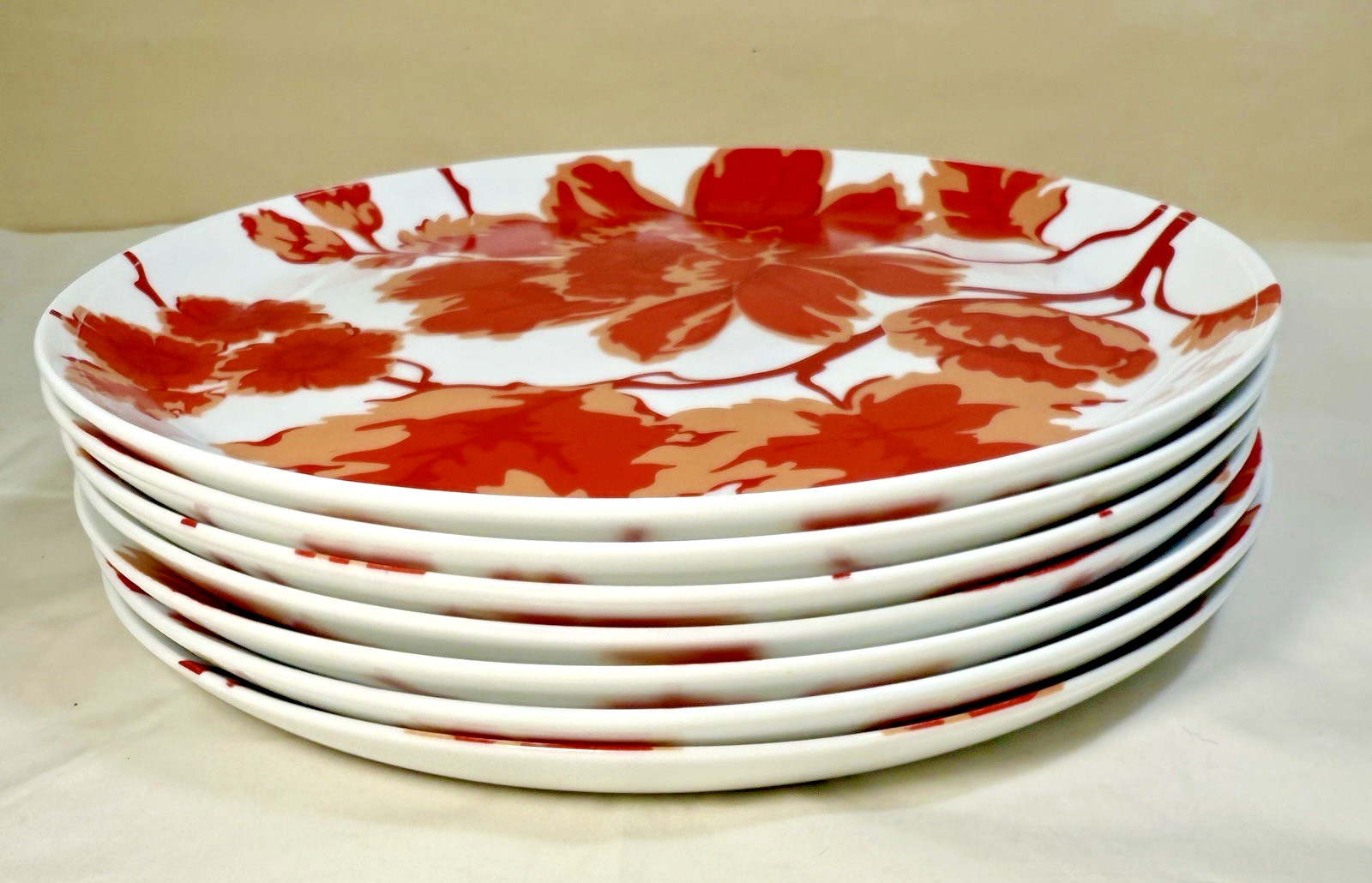 Set of 7 (Seven) Home Carmine Blossom Salad Plates - 8-3/8"