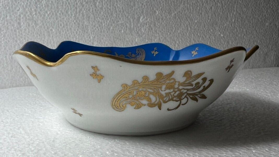 Couleuvre Ligne Limoise D’Art Tirage Reserve Blue and Gold Trinket Tray Flowers - Image 1