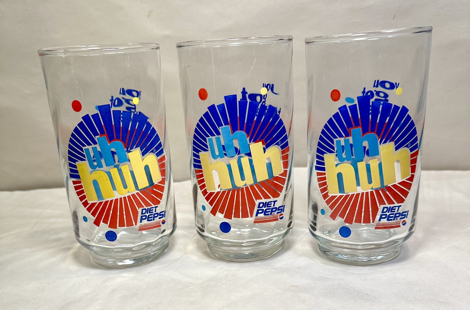Set of 3 Diet Pepsi Glasses Uh Huh You Got The Right One Baby VTG Ray Charles - Image 1