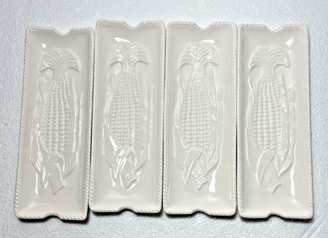White Ceramic Corn Cob Plates Holders Set of 4 - Made in Japan