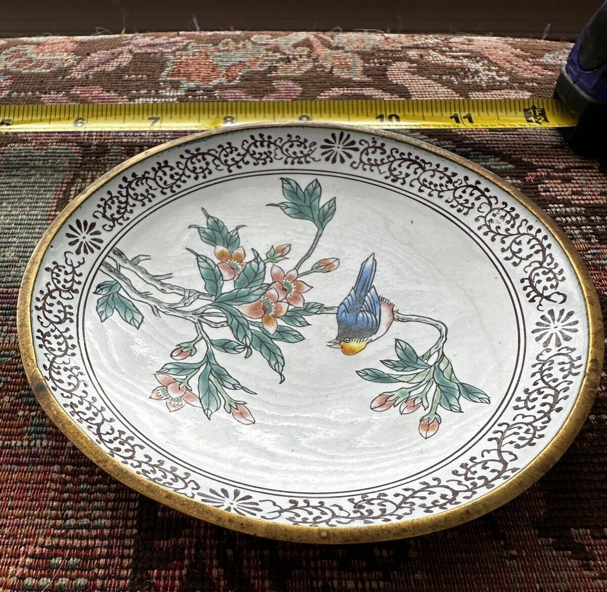 Two (2) Vintage Brass Chinese Enamel Painted Bowls -- 5 1/4 " - Image 3