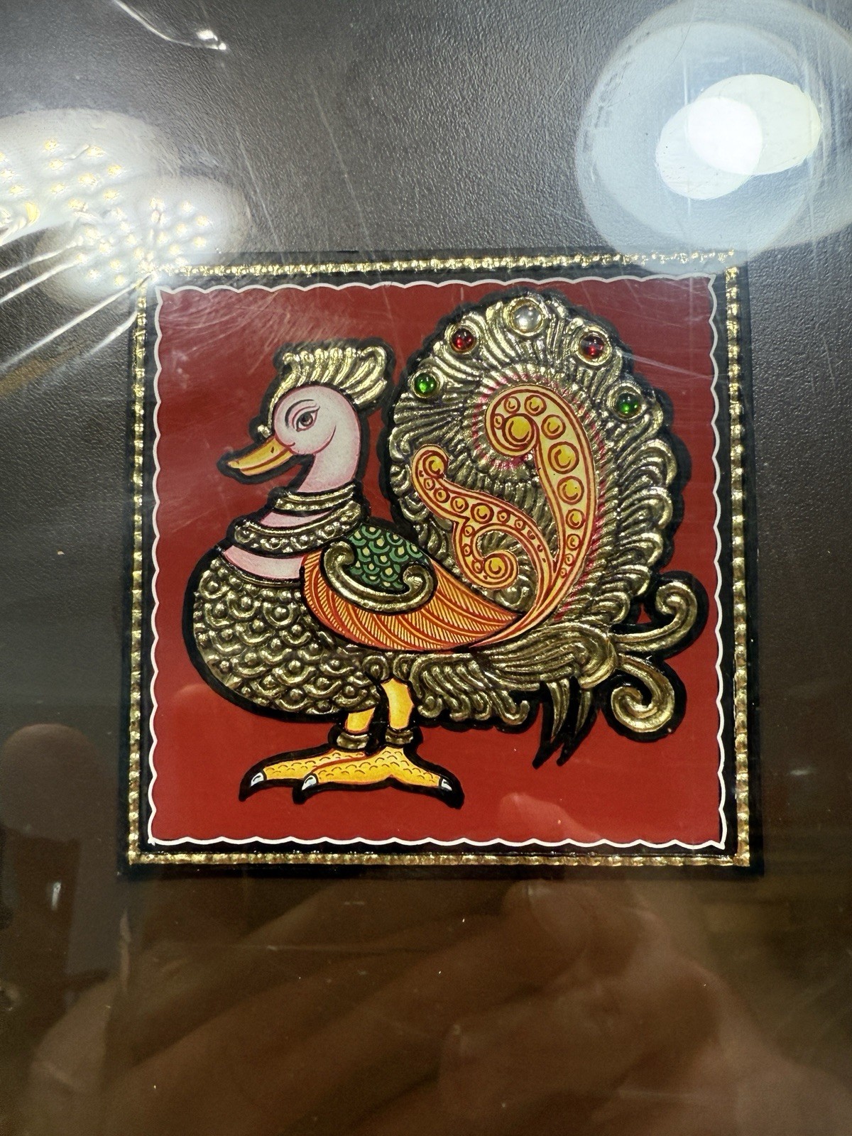 Tanjore Gold Foil Peacock Framed Tray Ethnic India Art - FACTORY SEALED - Image 1