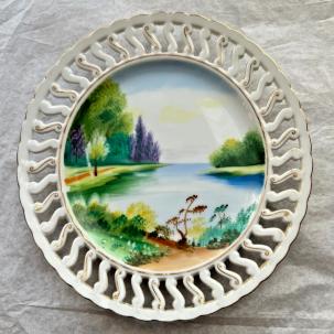 Vintage Ucagco Hand Painted Japanese Porcelain Plate - Lattice Edge