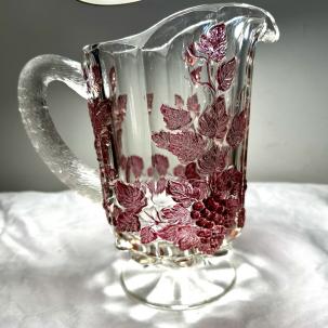 Westmoreland Glass Footed Pitcher - Paneled Purple Grape Leaf - Immaculate