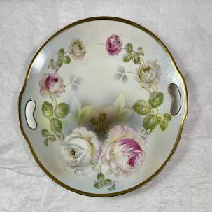 Vintage Prussia Hand Painted Roses Porcelain Serving Plate/Platter - 10"
