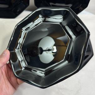 Arcoroc OCTIME Black Set Of 4 Salad Plates 7.5” Octagonal Sided Glass France
