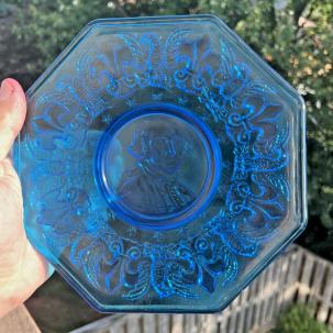 Blue Glass George Washington Plate - 8" - Immaculate