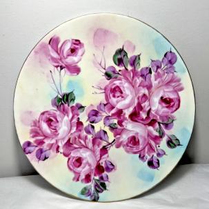 Faux Limoges Hand Painted Plate Purple and Violet Flowers 11.5 inches