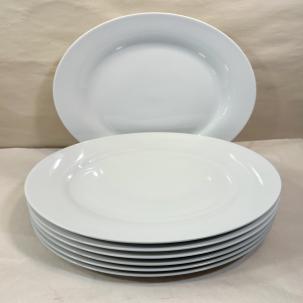 Set of Seven (7) World Market White Porcelain 10-1/2" Dinner Plates - Unboxed