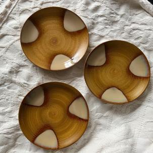 Three (3) Sango Splash 4951 Brown Drip Glaze Salad Luncheon Plates 8.25”