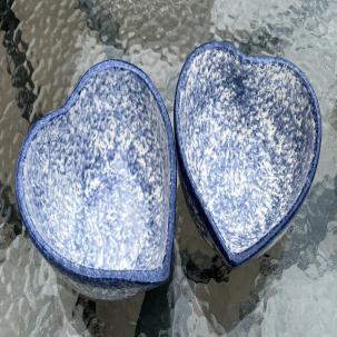 VTG Pottery Blue Spongeware Heart Shaped Bowls - 6" Wide