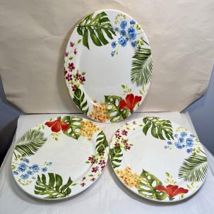 Pier 1 Exotic Floral 11 Inch Dinner Plates Lot Of 3 Ironstone Exclusive