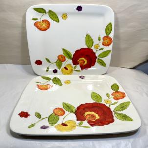 Set of Two (2) GatesWare By Laurie Gates  10-1/2" Floral Dinner Plates NOS