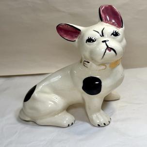 1930's Hand-Painted French Bulldog Figurine With Gold Gilded Collar