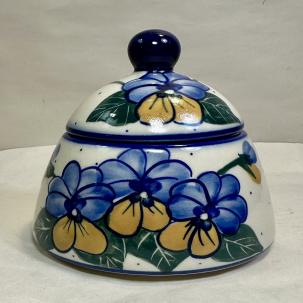 Boleslawiec Sugar Bowl - Pottery Blue Butterflies & Flowers - Signed by Artist