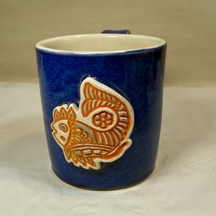 Hand Crafted Pottery Mug With Fish Decoration - Unused, Flawless