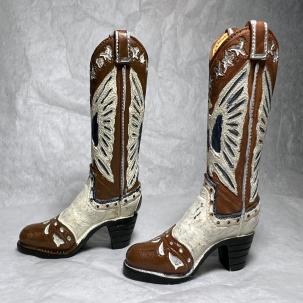 2¾" Tall Pair Ceramic Vintage Western Cowboy Boots - Miniature Not Real Boots