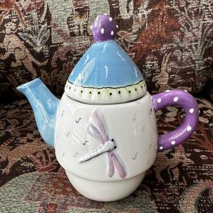 Pristine Bella Casa Tea Pot With Lid By Ganz  - Dragonfly