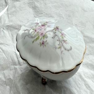 Vintage German Porcelain Oval Footed Trinket Box with Lid - circa 1935